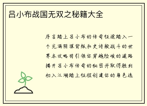 吕小布战国无双之秘籍大全 吕小布战国无双之秘籍大全