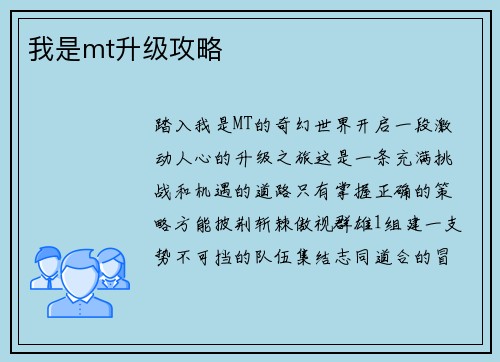 我是mt升级攻略 我是mt升级攻略